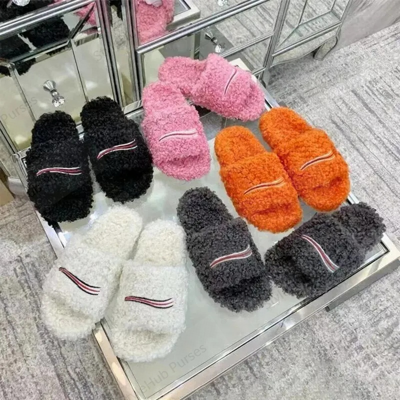 Women Fur Slides Furry Slippers Designer Mules Fall Winter Homewear Slide Men Footwear Paris Luxury Comfortable Fuzzy Flip Flop Fluffy Wool60-1