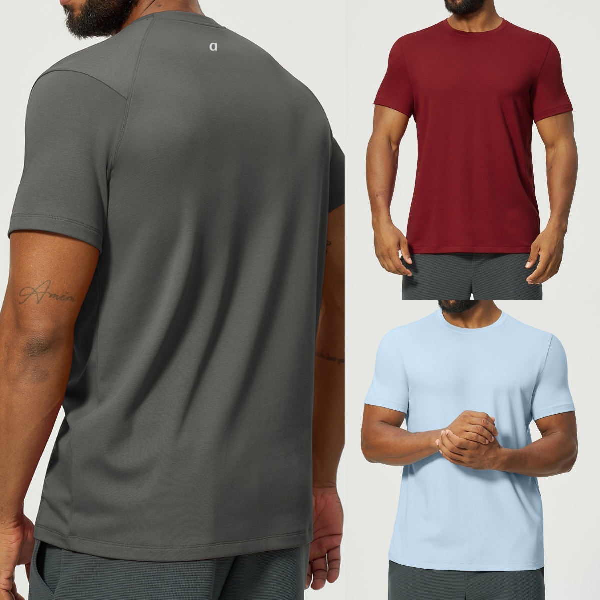 A2764 T-Shirt Moda confortable pour hommes, chemise respirante à manches courtes en tissu Modal, haut de Yoga pour hommes, pour le sport et la sa