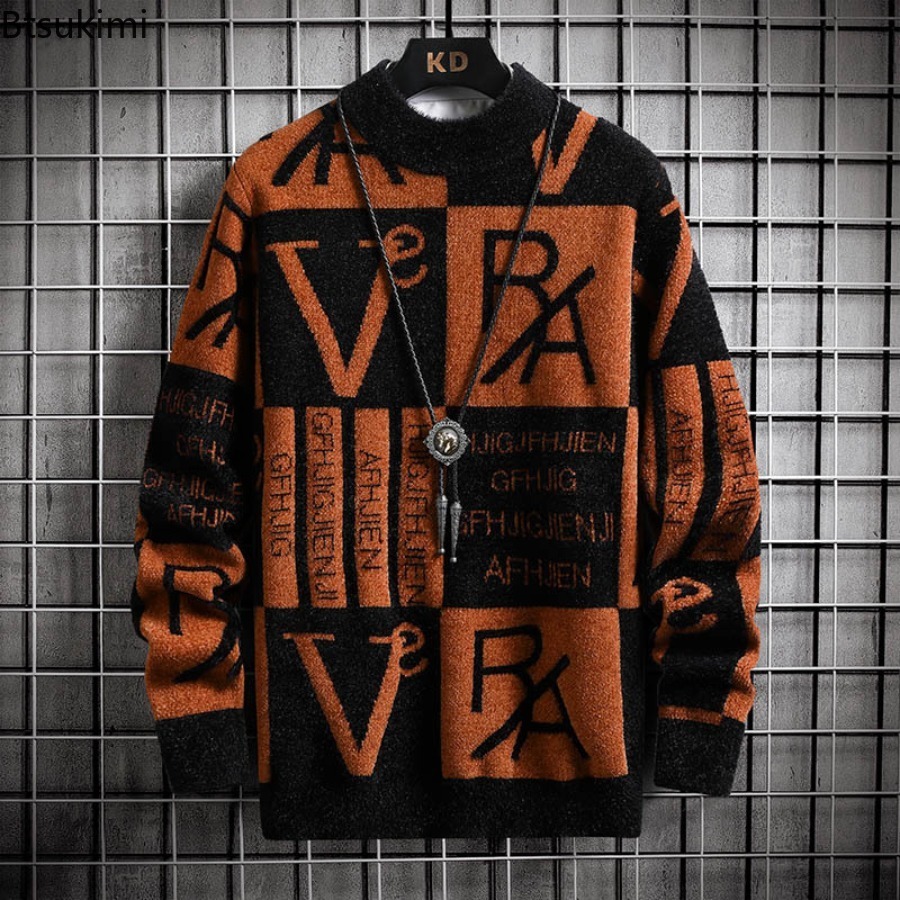 Fashion O-Neck Pullovers Men's Autumnr Winter Thicken Warm Knitwear Jumpers Y2k Streetwear Long Sleeve Knitted Sweaters For Men
