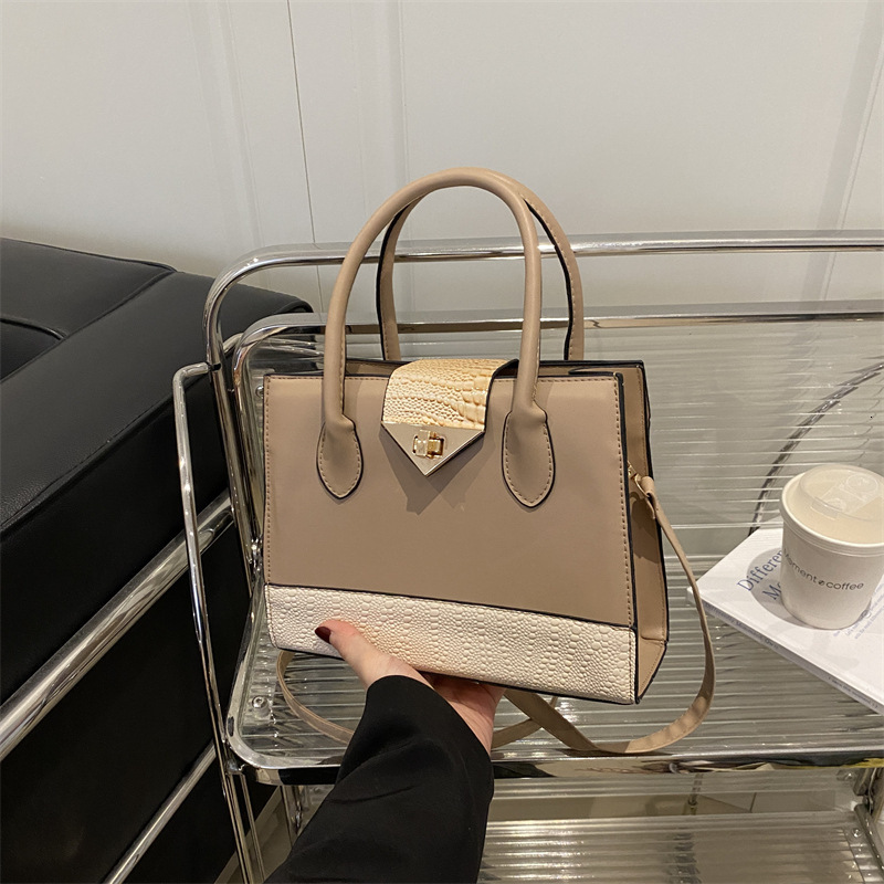 Simple And Stylish New Lock Buckle Fashion Patchwork Texture Women's Large Capacity Single Shoulder Crossbody Handbag Z260921