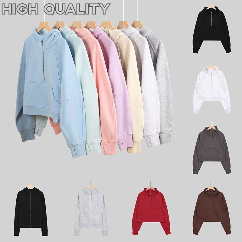26ss yoga hoodie women tracksuit winter womens scuba hoodies wear half zipper design womens Solid color cotton long sleeve sweater sports hoodie