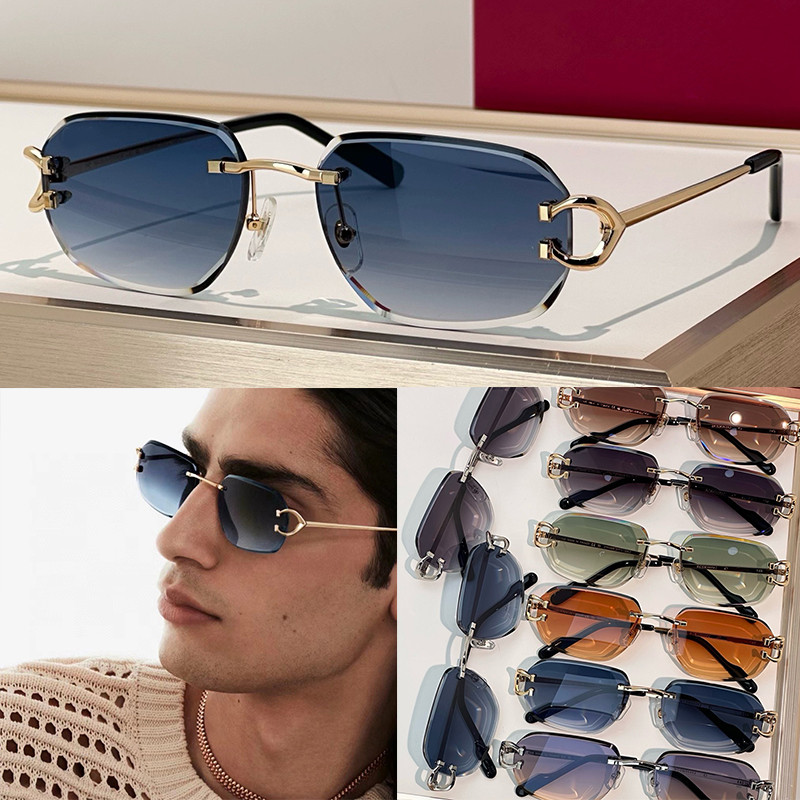 Designer frameless metal sunglasses luxury womens and mens fashionable business glasses summer street sunscreen UV400 sports sunglassesCT0468S