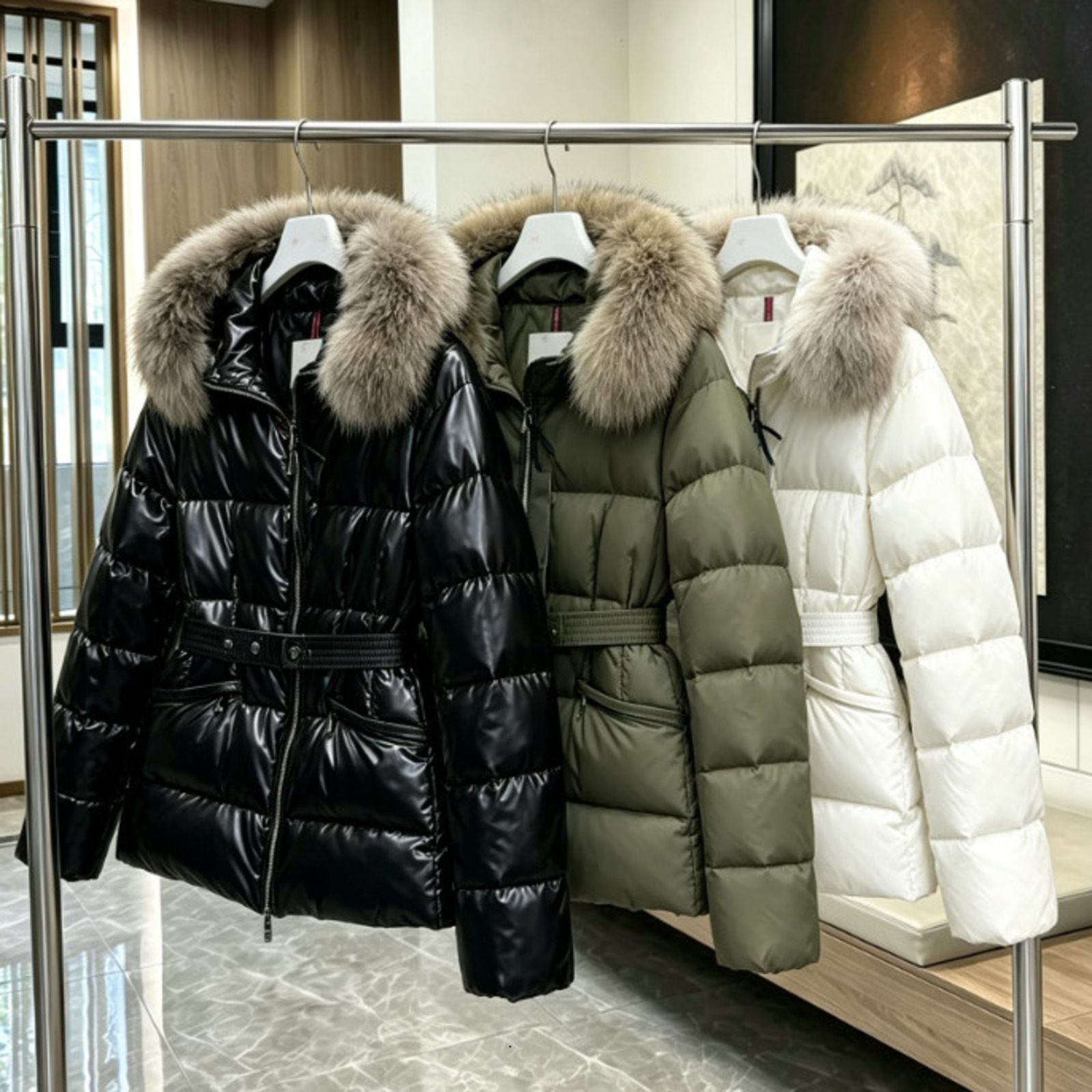 Womens designer luxury jacket winter down jackets fur coats real raccoon hair collar Boed warm fashion parkas with belt lady cotton coat outerwear b