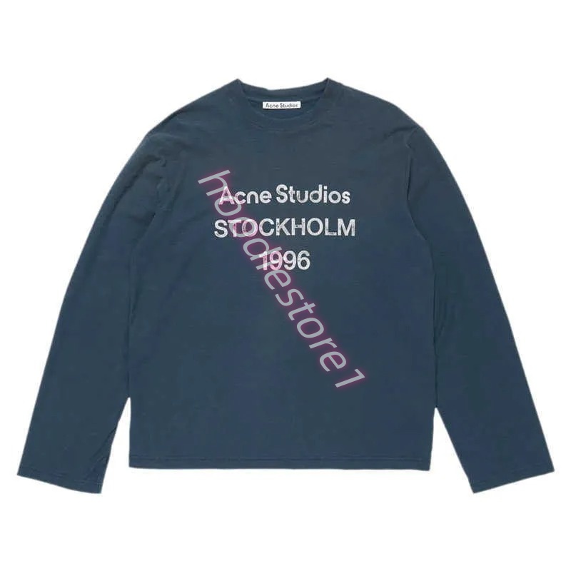 High quality designer clothing INS trendy brand AC1996 washed distressed letter print high street long-sleeve loose-fit unisex couple T-shirt