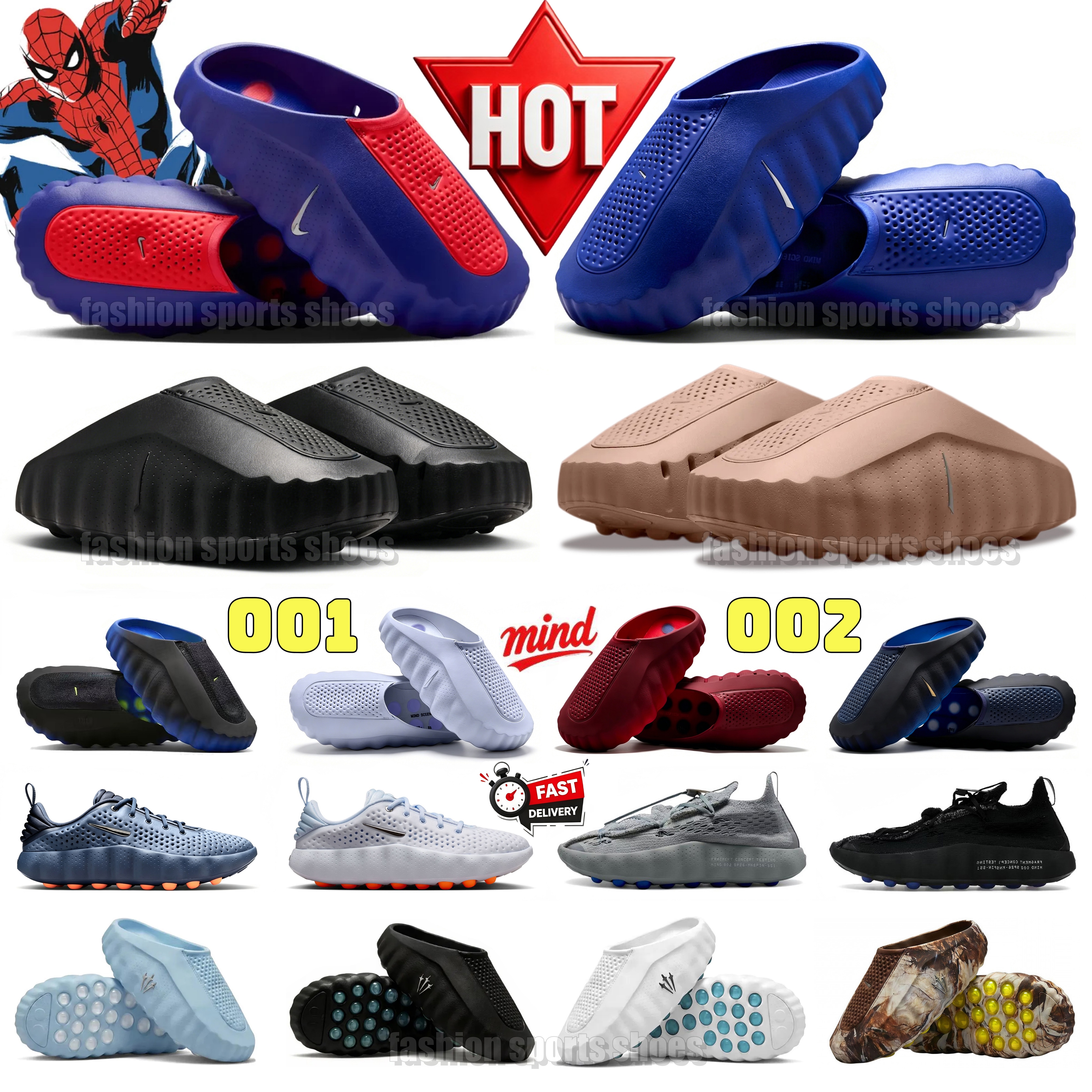 with box mind 001 Slide Designer mind 002 Sandals Summer Slippers AMP Hemp Triple Black Old Royal Team Red Blackened Blue Hyper Royal Men Women S