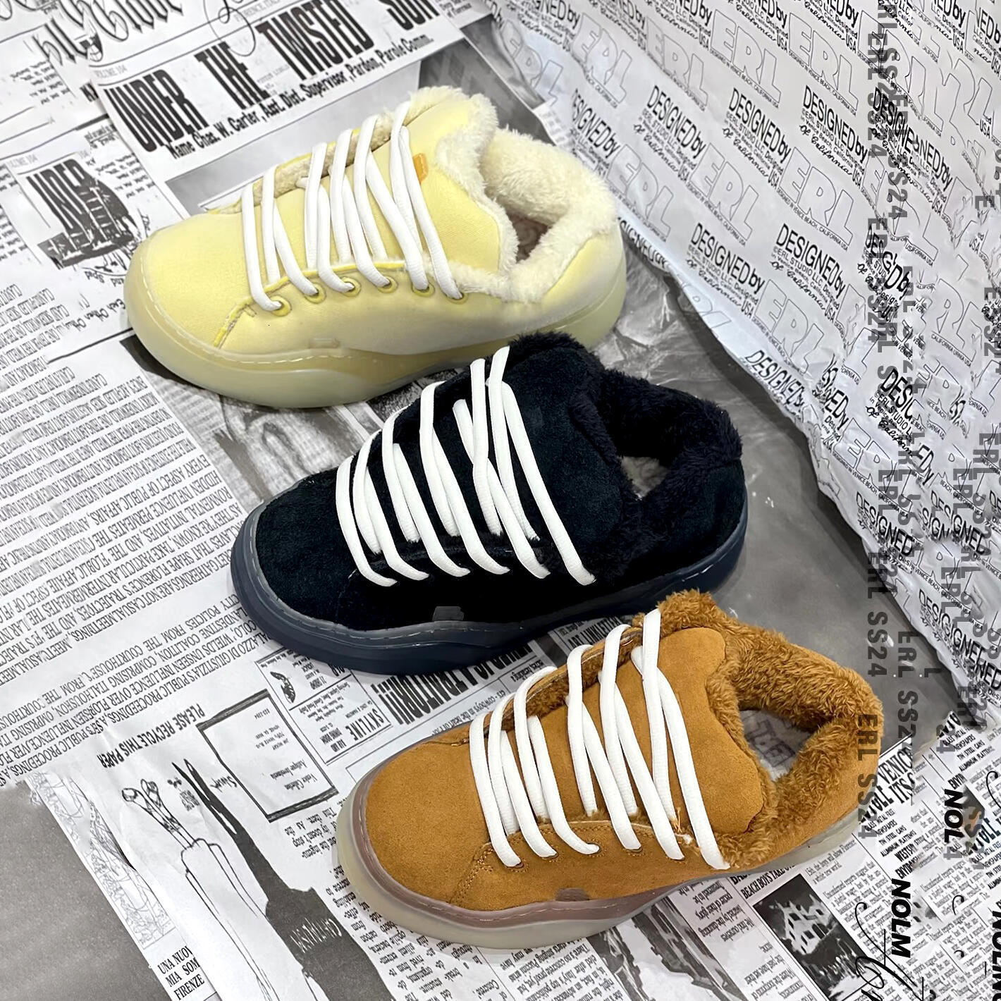 10a ERL Vamp Casual shoe Winter Fleece Track Fur Sneaker luxury Men Women low Skate Suede herren Fashion erl Run Chunky platform 1 1 Designer Lace U