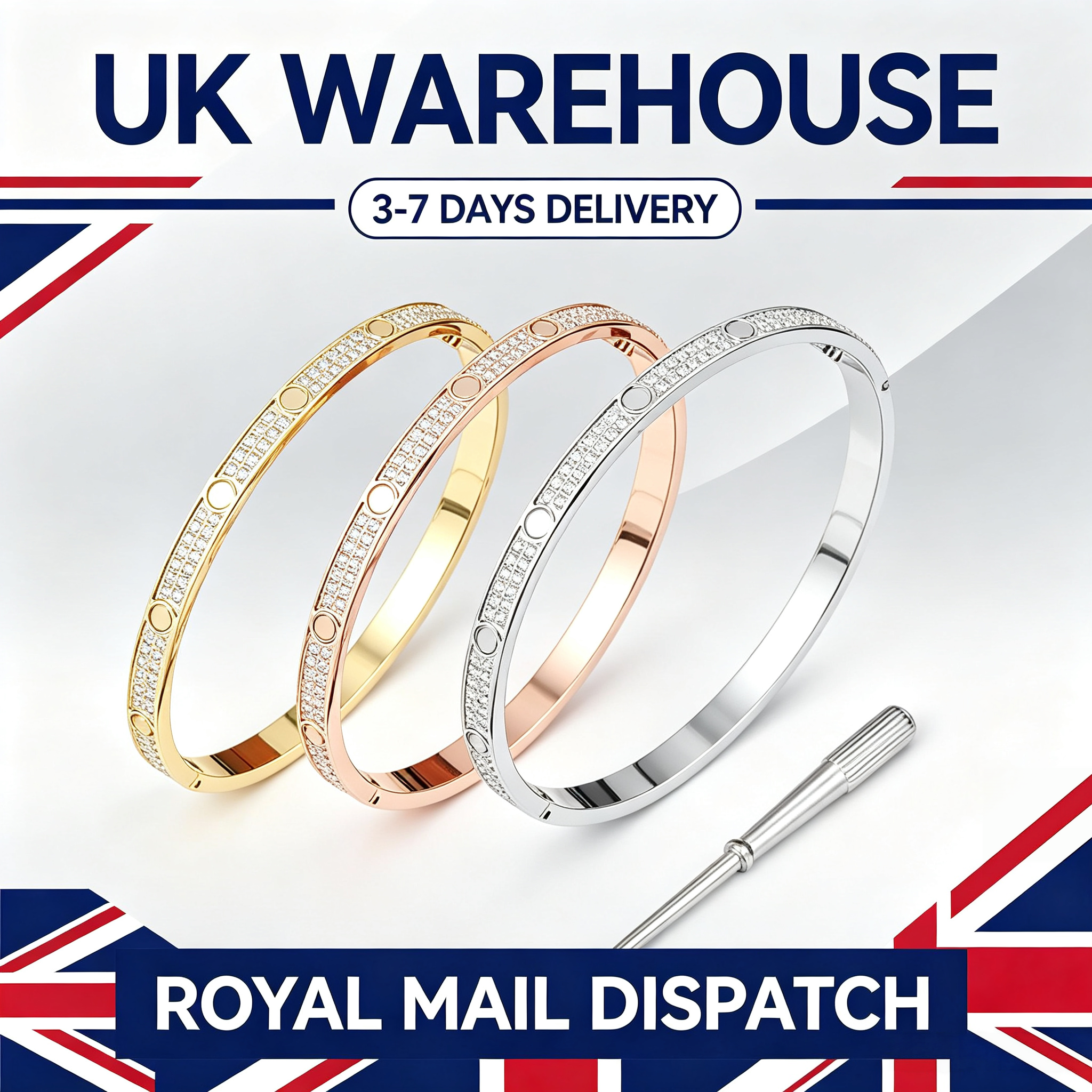 Designer Bracelet for Women Luxury Clover Charm Tennis Bangle Stainless Steel Wrist Jewelry Accessories Elegant Gift UK Warehouse