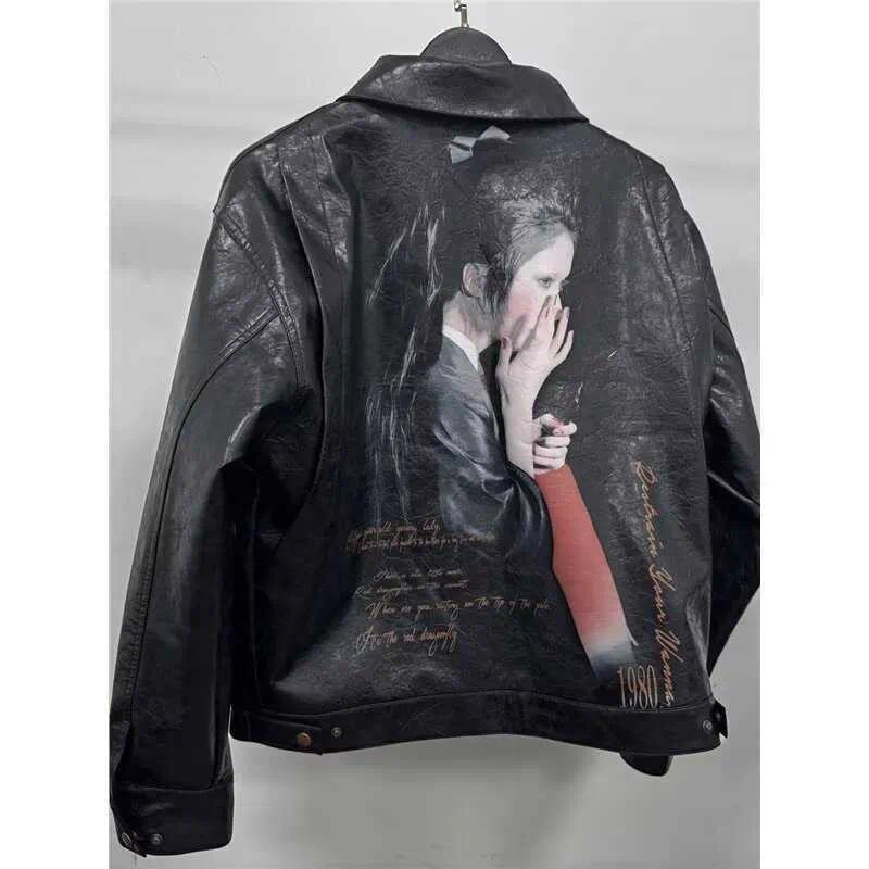 Men's Oil-Printed Wrinkle Texture Waxed Leather Jacket Spring and Autumn High-End Cool and Edgy Motorcycle Style Unique Jacket J4