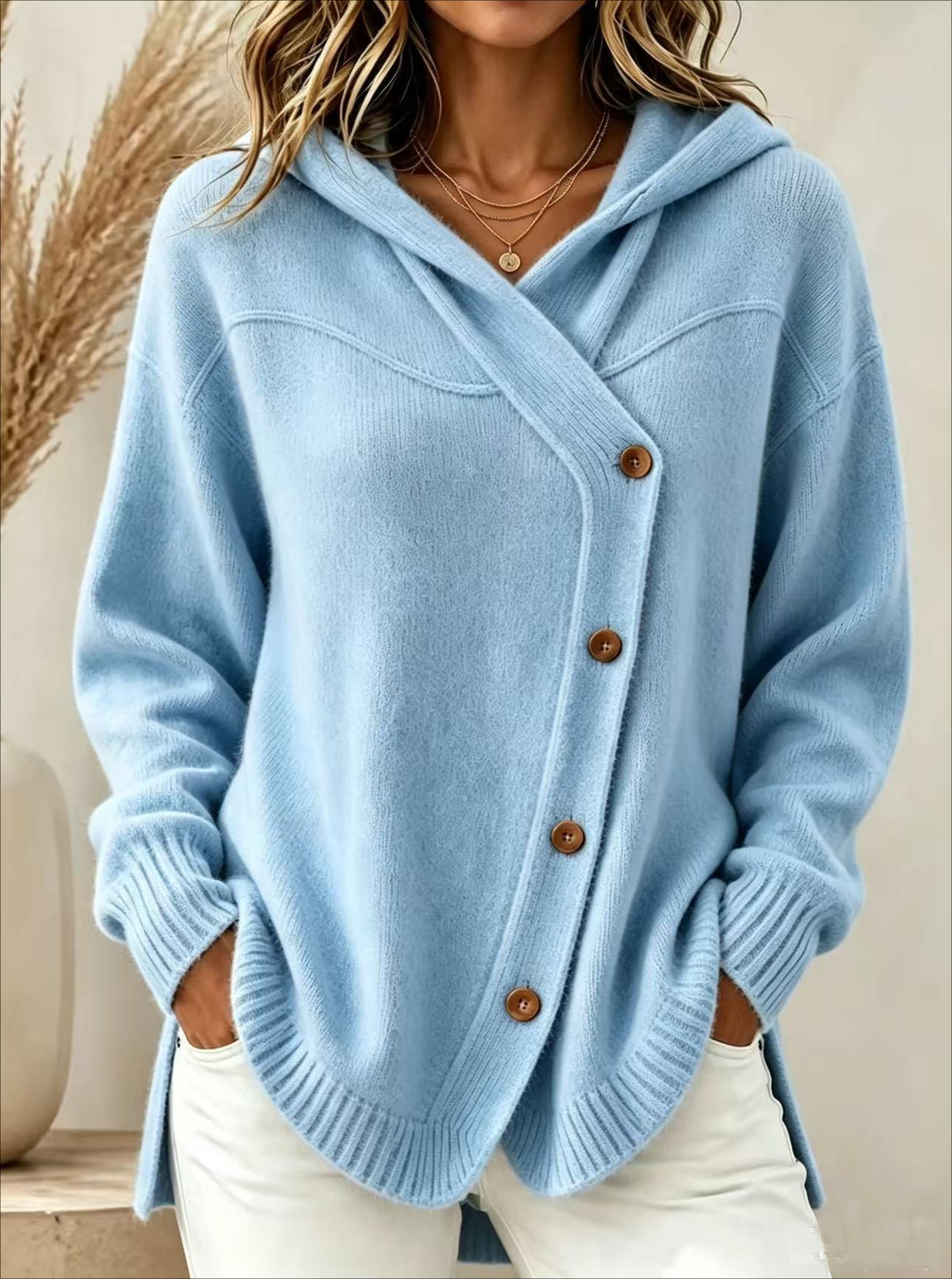 Adele190 Style européen et américain automne/hiver nouveau pull pour femme décontracté bouton ample à manches longues Cardigan à capuche