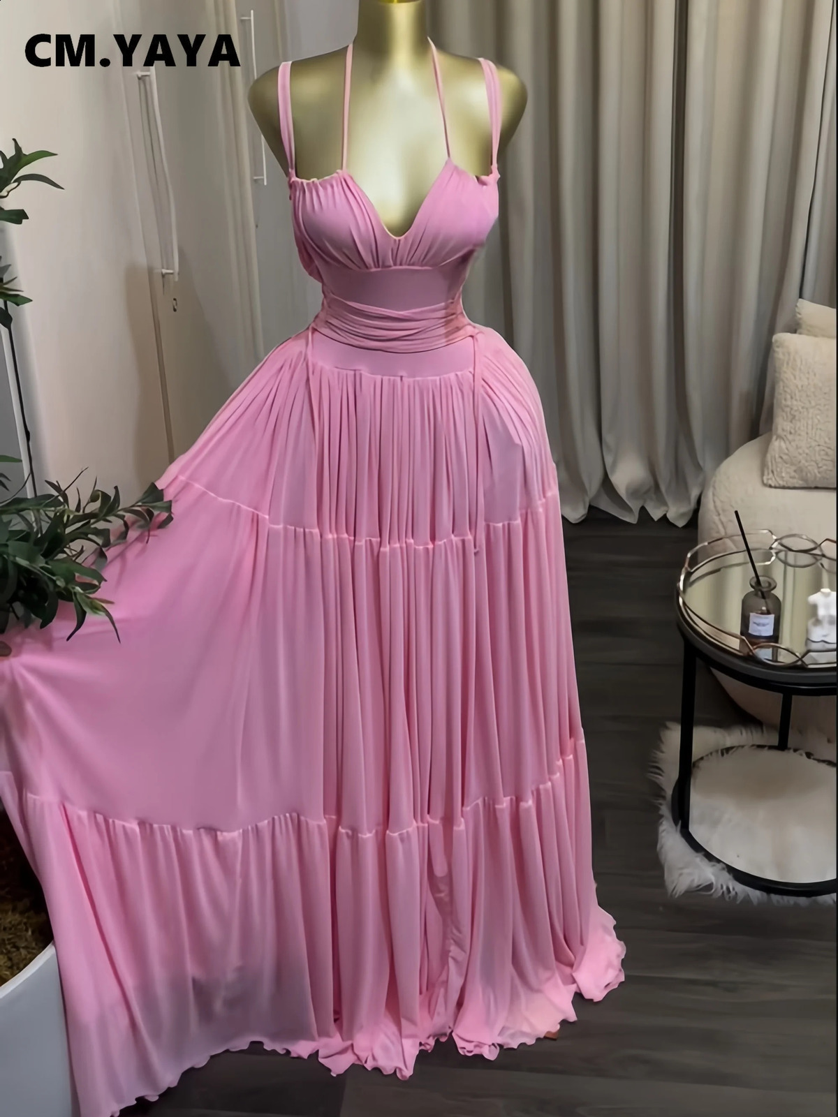 CMYAYA 2026 Summer Women Halter Sleeveless Strapless Long Maxi Dress Slim Evening Birthday Beach Sexy Vacation Party Dresses 260827