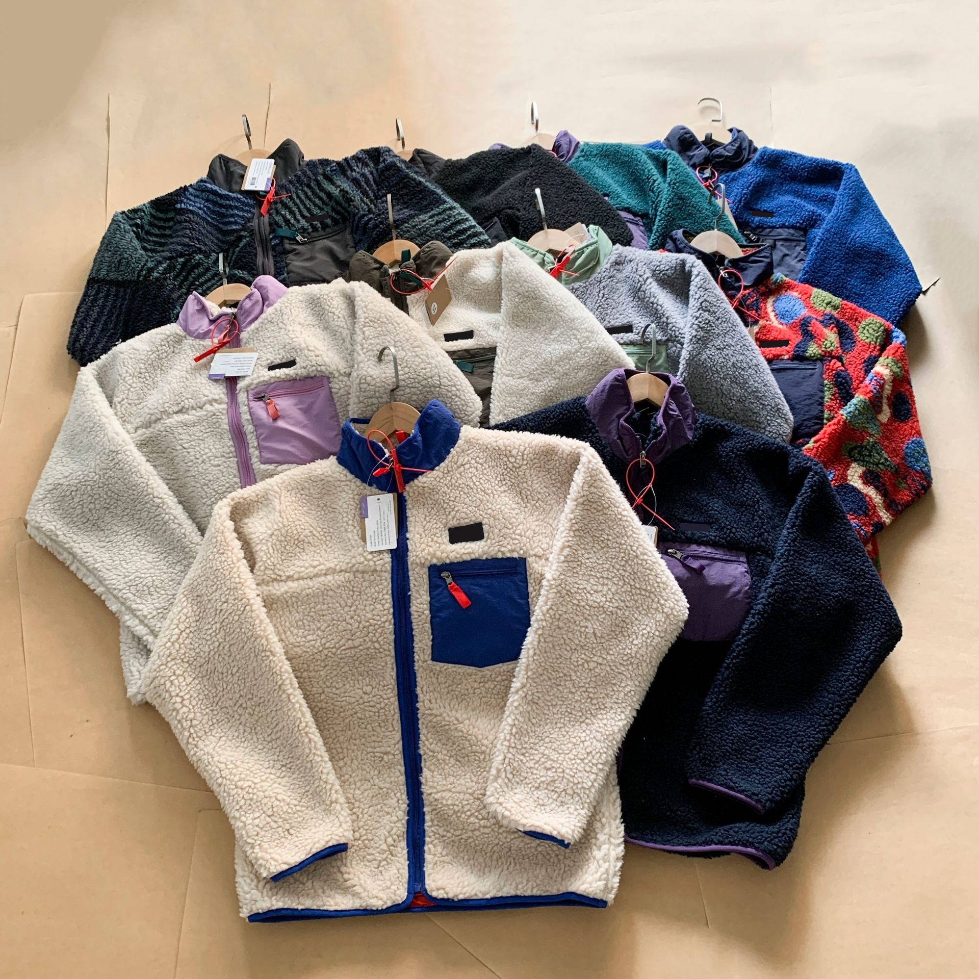 Designer Fleece Lamb Wool Jacket Men High Quality Stand Patchwork Outdoor Sports Coat Loose Fit Zipper Cardigan Warm Jacket Autumn Winter
