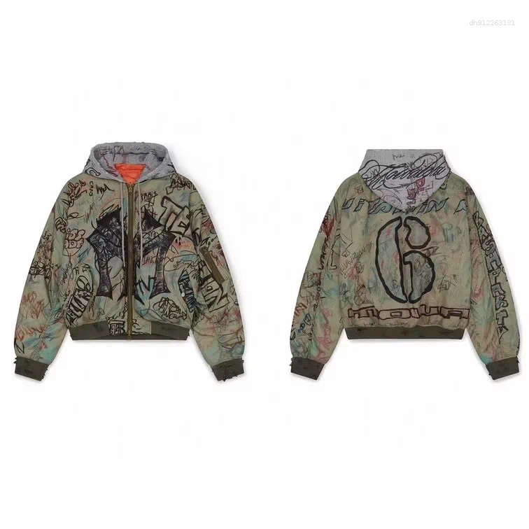 Men's Hoodies Mowalola MY City Hand-painted Graffiti On The Hooded Cotton Jacket - Size 6 Bomber For Both Men And Women