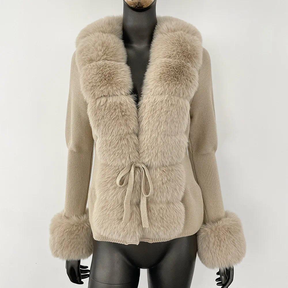 Fall Winter Women Faux Fur Coat Knitted Sweater Fur Cardigan Detachable Collar White Pink Jacket Faux Fur Coats s26