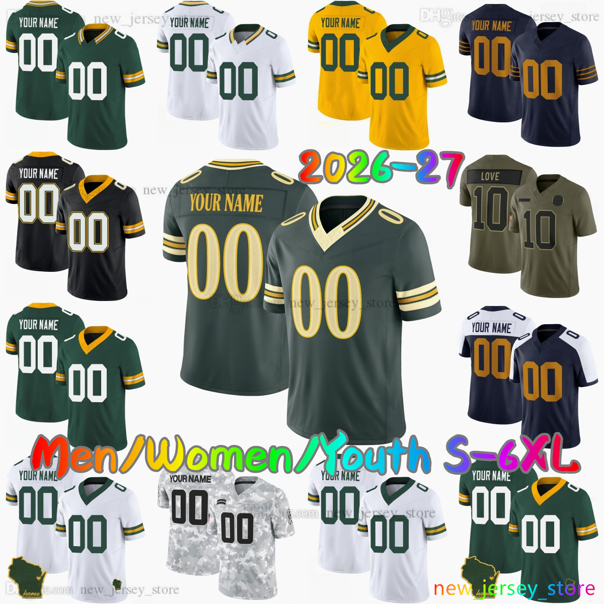 2026-27 Custom New DIY 1 Micah Parsons Football Jersey 90 Lukas Van Ness 44 Zaire Franklin 33 Evan Williams 0 Matthew Golden 56 Edgerrin Cooper Stit