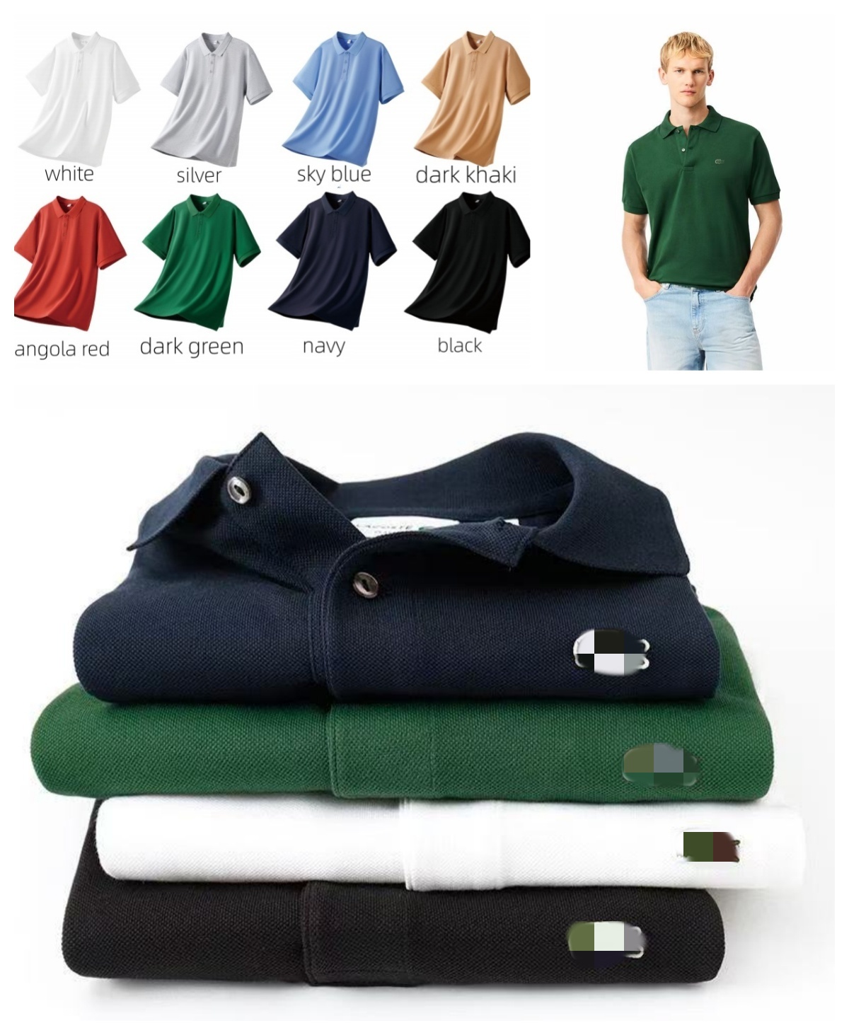 Designer France L Animal Logo Young Casual Golf Men's Polo Shirt Short Sleeve Khaki Green Plus Size 5XL Tops Pure Cotton Soft Youth Teenager Ju