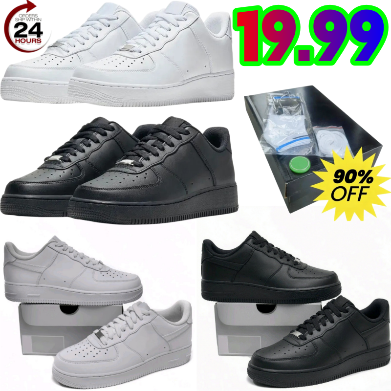 with box n ika airforces1s07black white low top dress shoes casual shoes running shoes sneaker recycled leather classic retro slow shock simple s