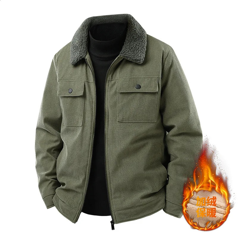 Fashion Men Corduroy Winter Down Jackets Man Fleece Warm Multiple Pockets Casual Tooling Male Loose Coats Size 5XL 260827