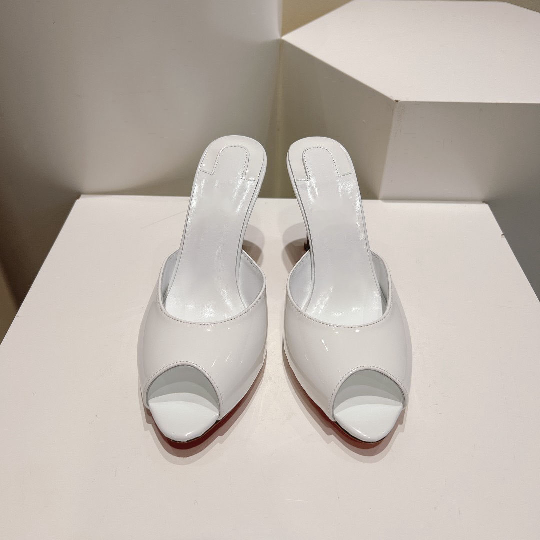 10A Top-tier Version High-Quality New Luxury Classic Patent Leather Peep-Toe High Heel Slides~, Original Box...