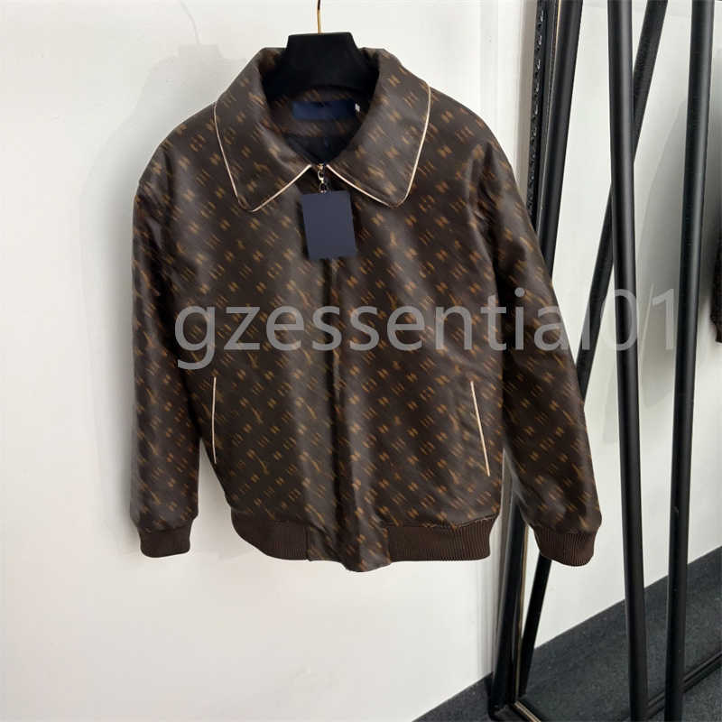 Designer PU Veste En Cuir Femmes Monogramme Marron All Over Print Bomber Veste De Luxe Rétro Harrington Manteau Élégant Rue Mode Vêtements D'exté