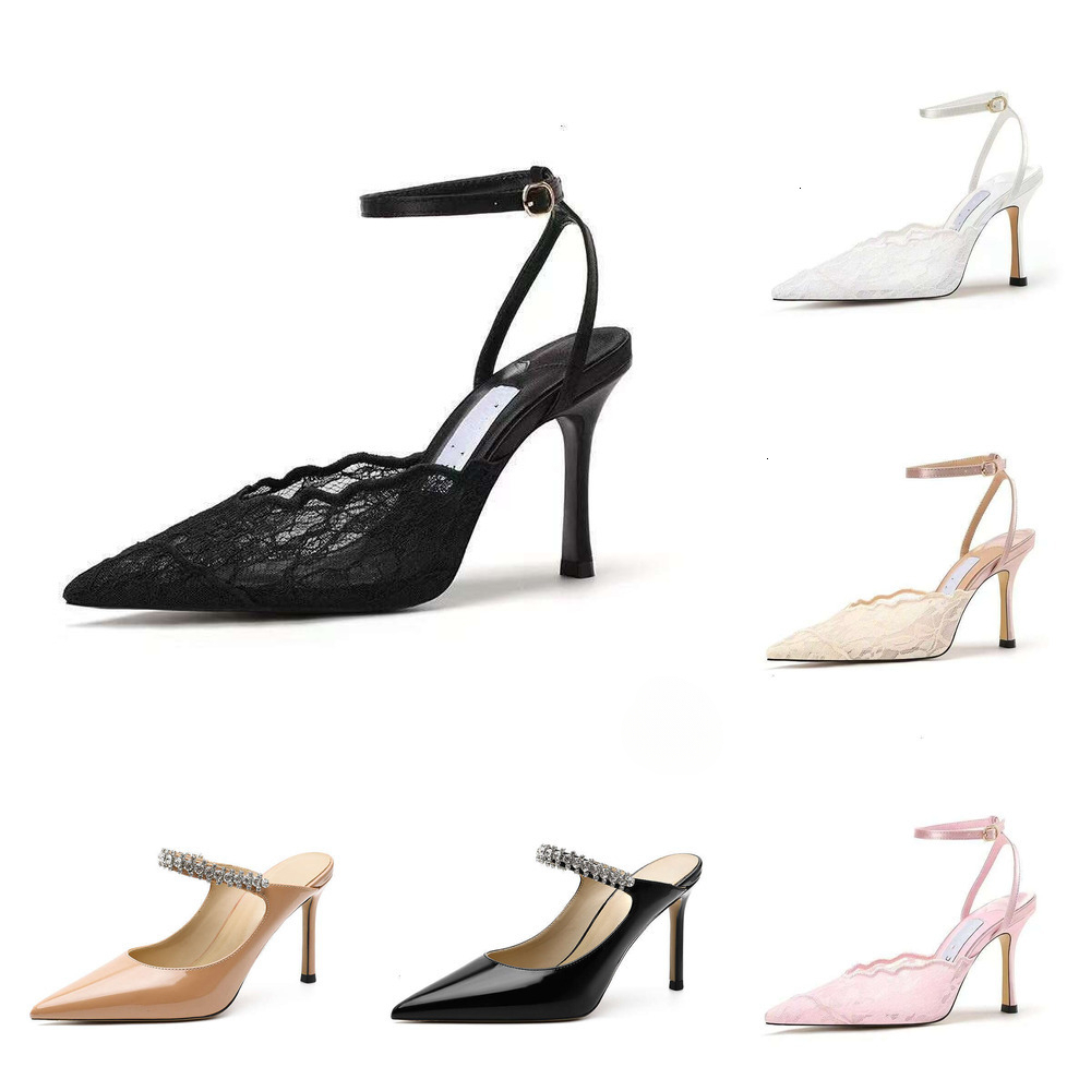 jiimi chhoes heels hot selling Jm designer women lace spliced metal pointed toe high heeled with thin heels a buckle French style elegant and sexy s
