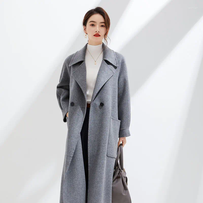 Women's Wool Autumn And Winter Double Sided Pure Coat Suit Collar Long A Line Version High end Cashmere Fashion Korean f3
