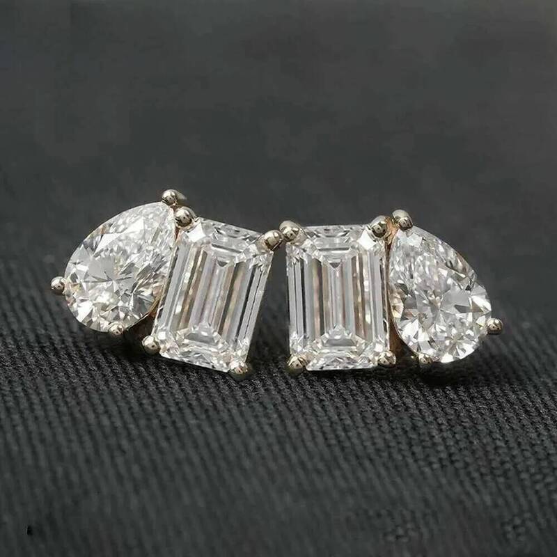 4Cttw Radiant/Emerald Pear Cut Moissanite Stud For Women S925 Silver With Certificate 2 Diamond Earrings Fine Jewelry