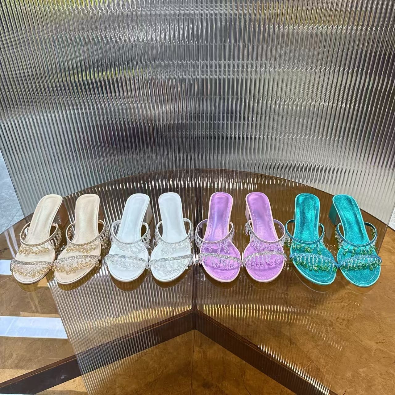 2026 New Arrival Two-Strap Crystal Tassel High Heel Sandals
