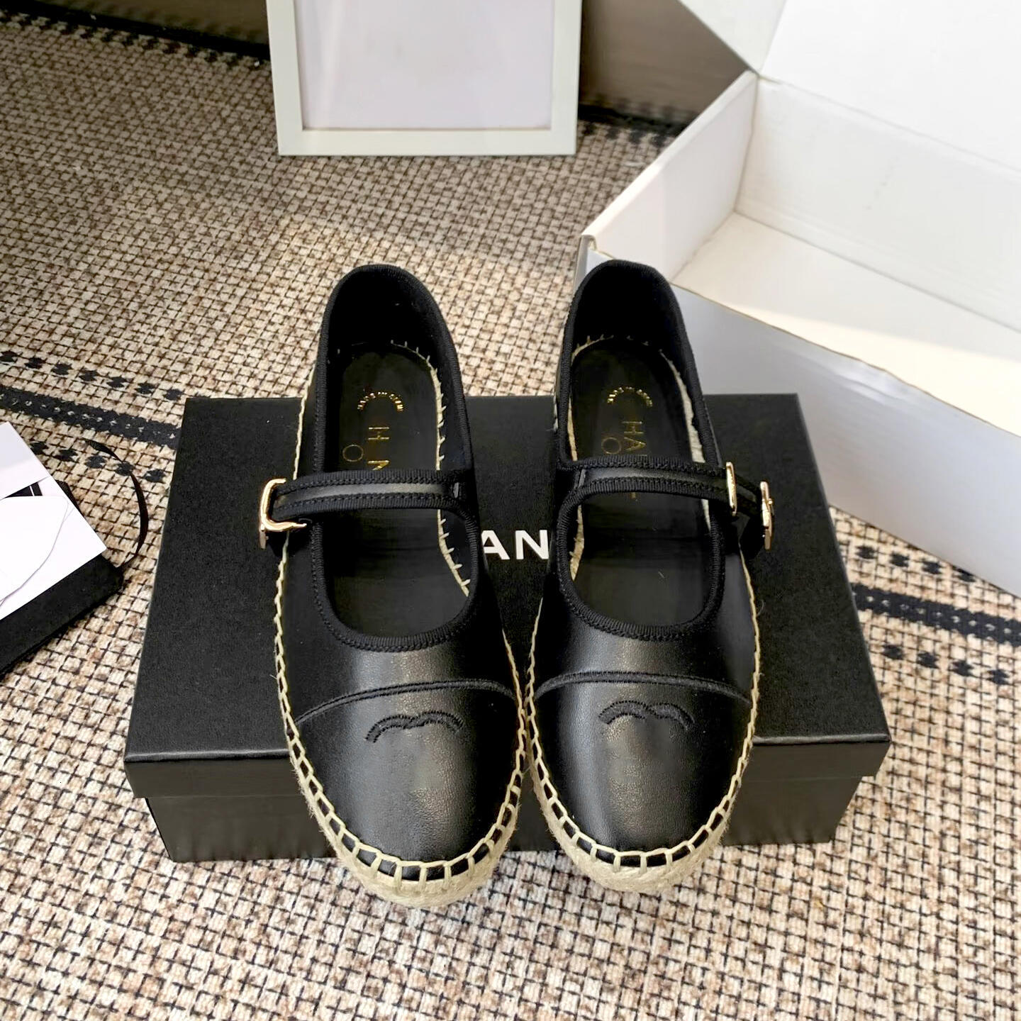 Channelle espadrilles Mary Jane sandal Genuine Leather Ballet Fisherman shoes buckle latch dress shoe luxury Designer casual women straw Outdoor hem