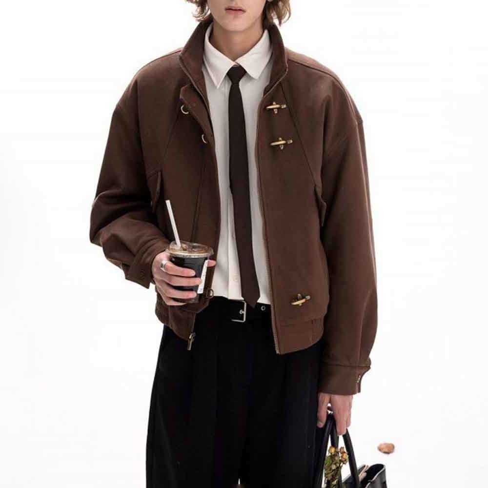 Winter 2025 New Men's Solid Color Long-Slved Jacket American Retro Fashion Trendy High Strt Casual Loose Niche Men's Top D260827