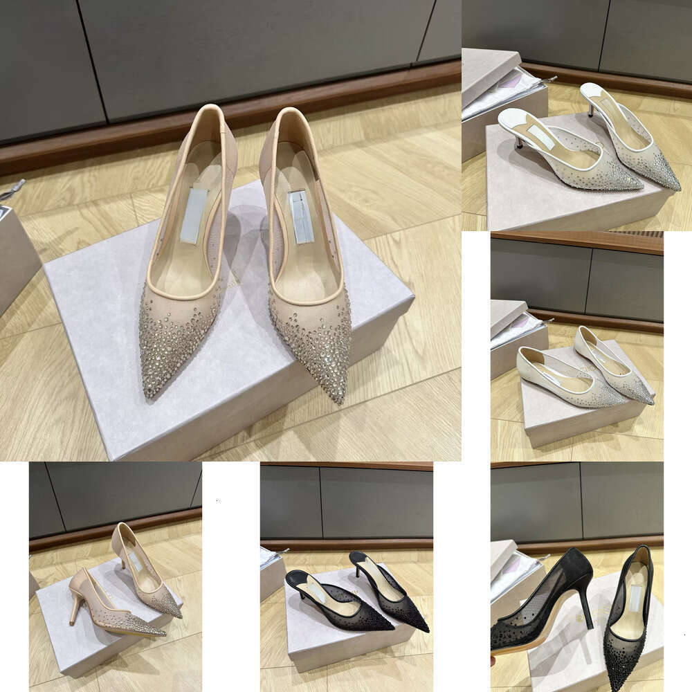 Designer heels New Ji ch Rhinestone Mesh Stiletto Pointed Toe JJCCs High Heels for Women Elegant Socialite Shoes