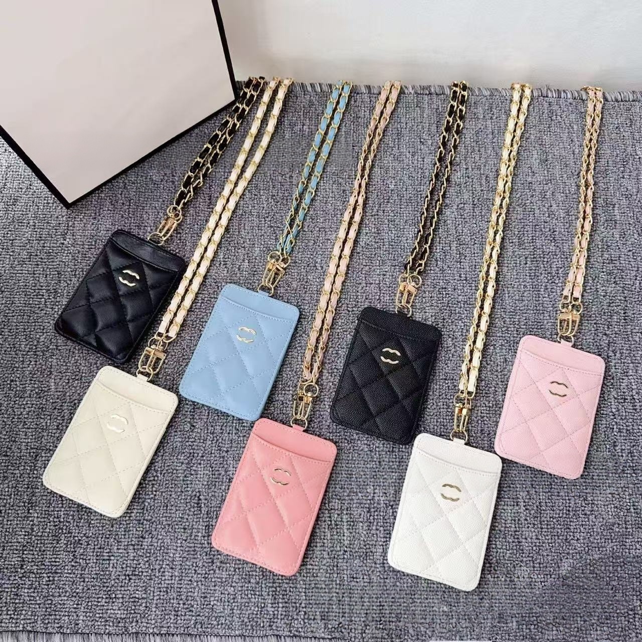 Quilted Card Holder With Neck Lanyard Multislot Insert Work ID Badge Cover PU Leather Student Pass Card Pouch Hanging Neck Card Case