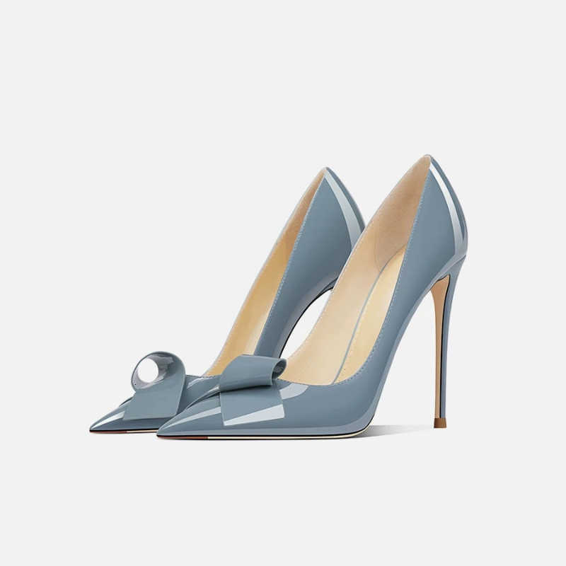 Neue Bogen High Heels Damen Süße Spitze Stiletto Bequeme Lackleder Damenschuhe D260827