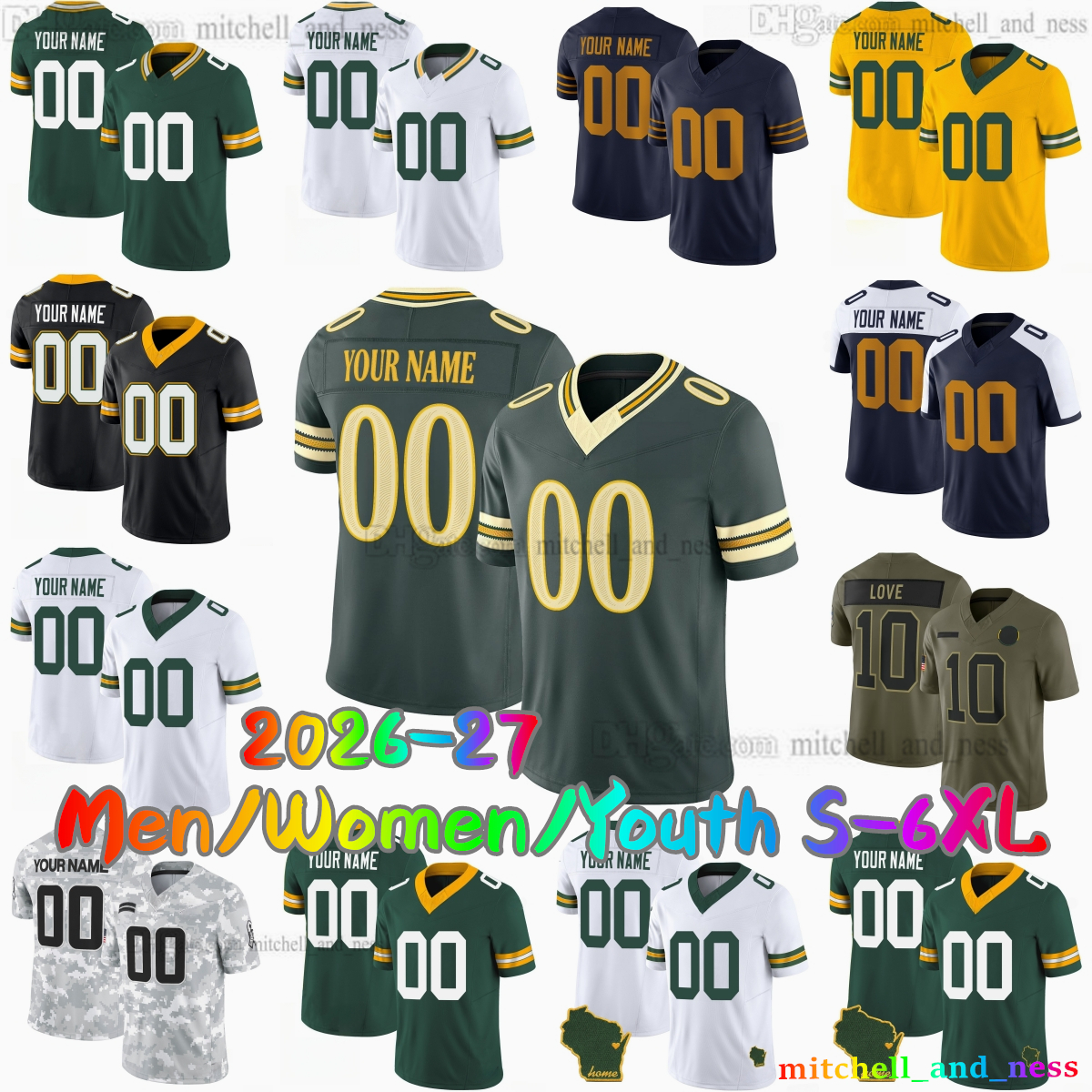 Custom 2026-27 New DIY 1 Micah Parsons Football Jersey 11 Jayden Reed 85 Tucker Kraft 90 Lukas Van Ness 0 Matthew Golden 56 Edgerrin Cooper Josh Jac