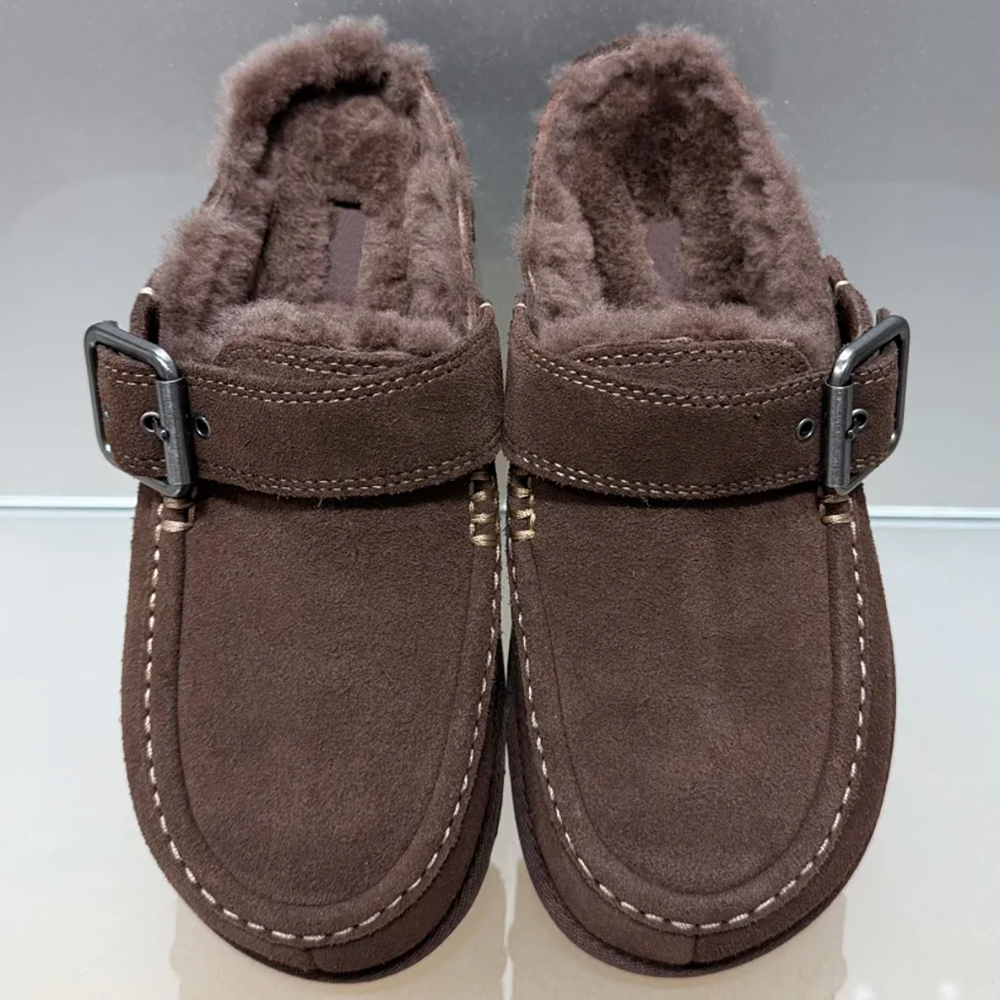 Moccasin Luxury Designer Black Suede Fur Mule Slipper Winter Buckle House Indoor Casual Comfort Mens Fashion Quality Modern Stylish Brown Grey Leath