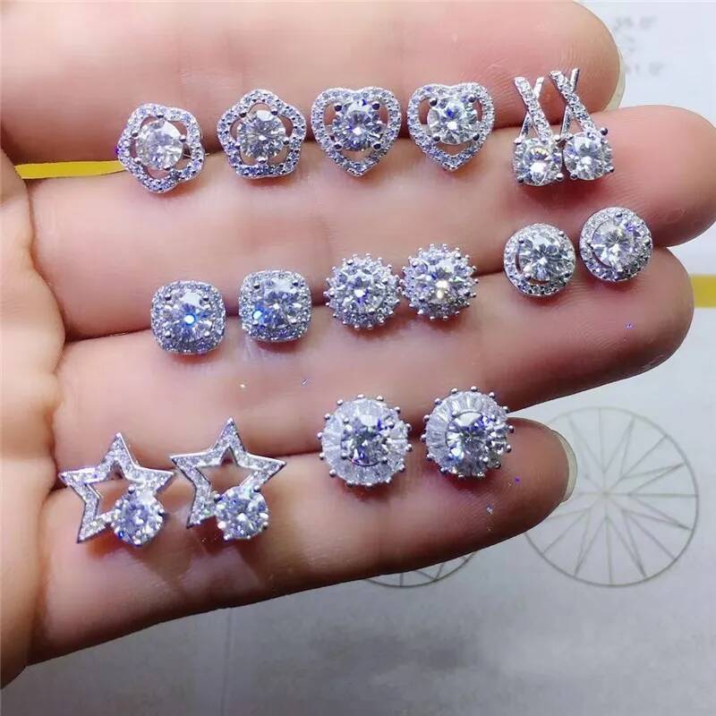 Moissanite earrings Styles Trendy Lab Diamond Stud Earring 100% original 925 sterling silver Party Wedding Earrings for Women Bridal Jewelry Gift