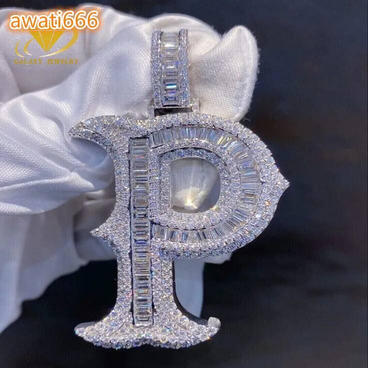2026Diamond Vvs Custom Moissanite Pendant Hiphop Mossanite 925 Silver Iced Out P Letter Necklace Initial Baguette