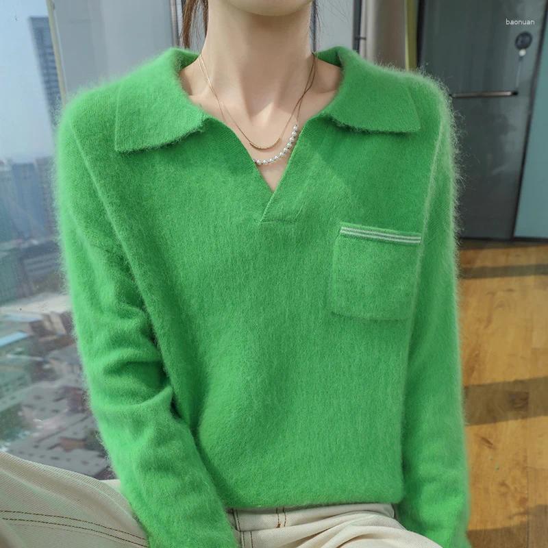 Women's Sweaters Fashion Women Cashmere Sweater POLO V neck Pullover Autumn Winter Female Clothing Casual Warm Mink Knitted Jumper 92