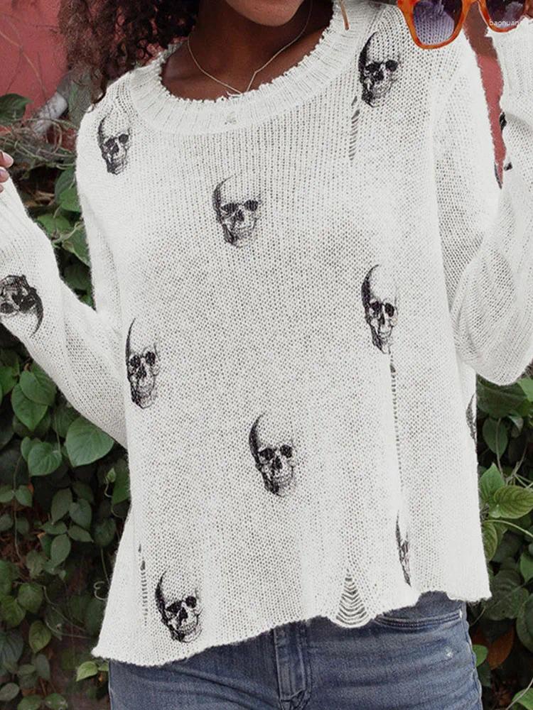 Women's Sweaters Autumn Long Sleeve Casual Jumper Halloween Skull Print Loose Knitted Sweater For Women Fashion Round Neck Knitting Top 15