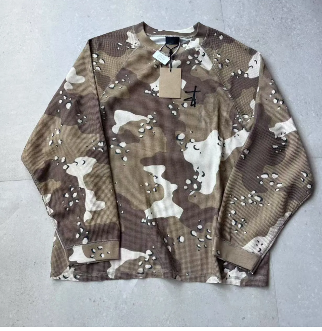 Designer Men's Waffle T Shirt Letter Print Camouflage Sweater Vintage Hip Hop Loose Long Sleeve Knit Shirts Men Streetwear