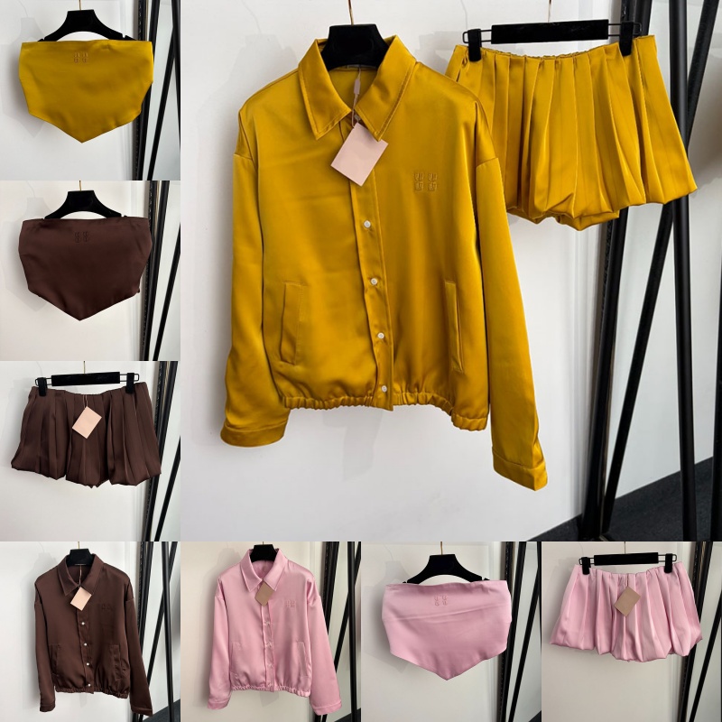 Haut tubulaire en Satin de luxe pour femmes, veste élégante à revers, Style y2k, Mini jupe plissée, boîte de nuit d'été, vacances, ensemble débar