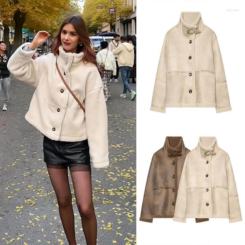 Women's Fur Guobioziy Plush Stand Collar Jacket 2026 Fall/Winter Version Solid Color Design European Casual Fashion Trend Street d9