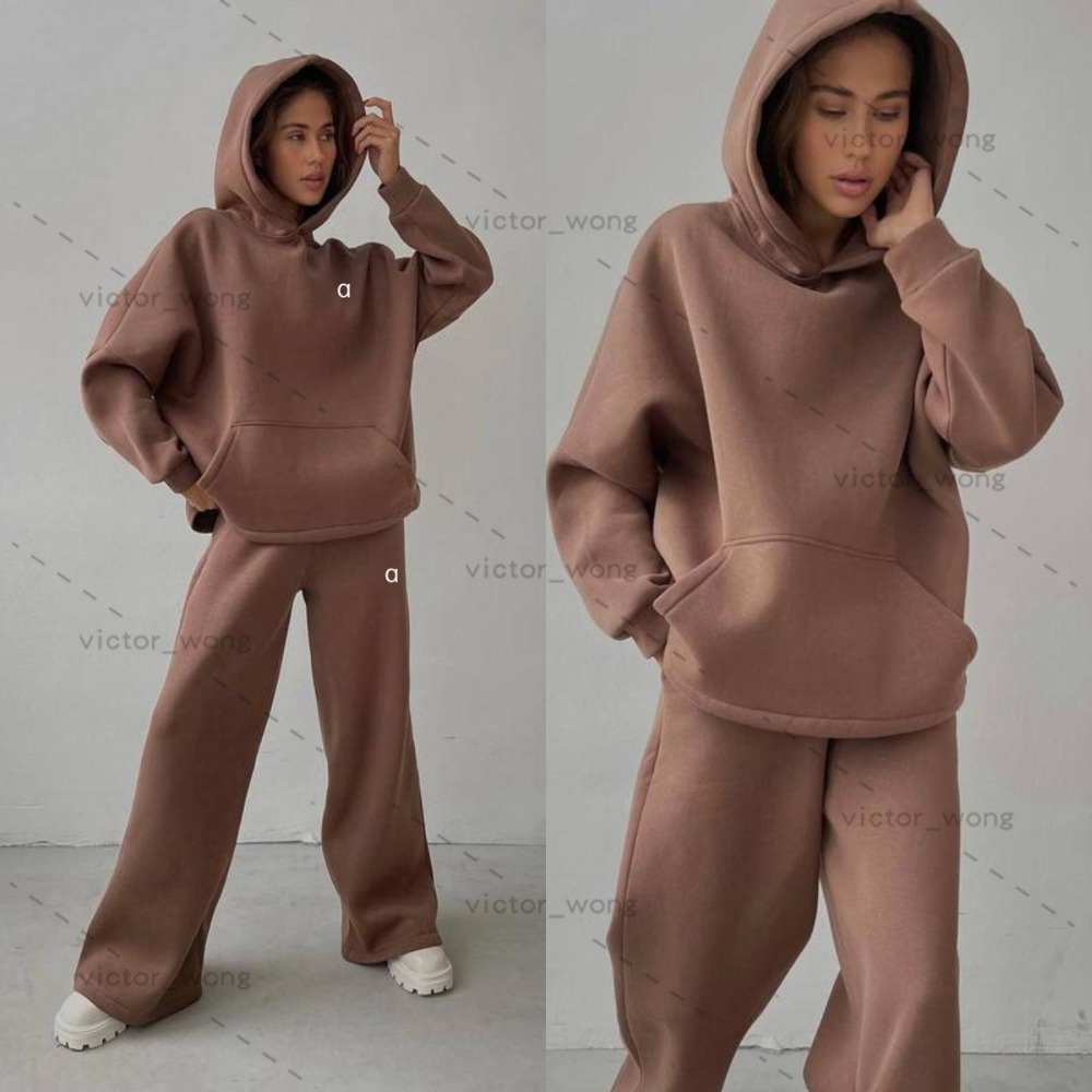 M6504 Women's Designer Oversized Hooded Two Piece Tracksuit, Loose Sweatshirt Jogger Pants Set, Casual Winter Loungewear For Ladies