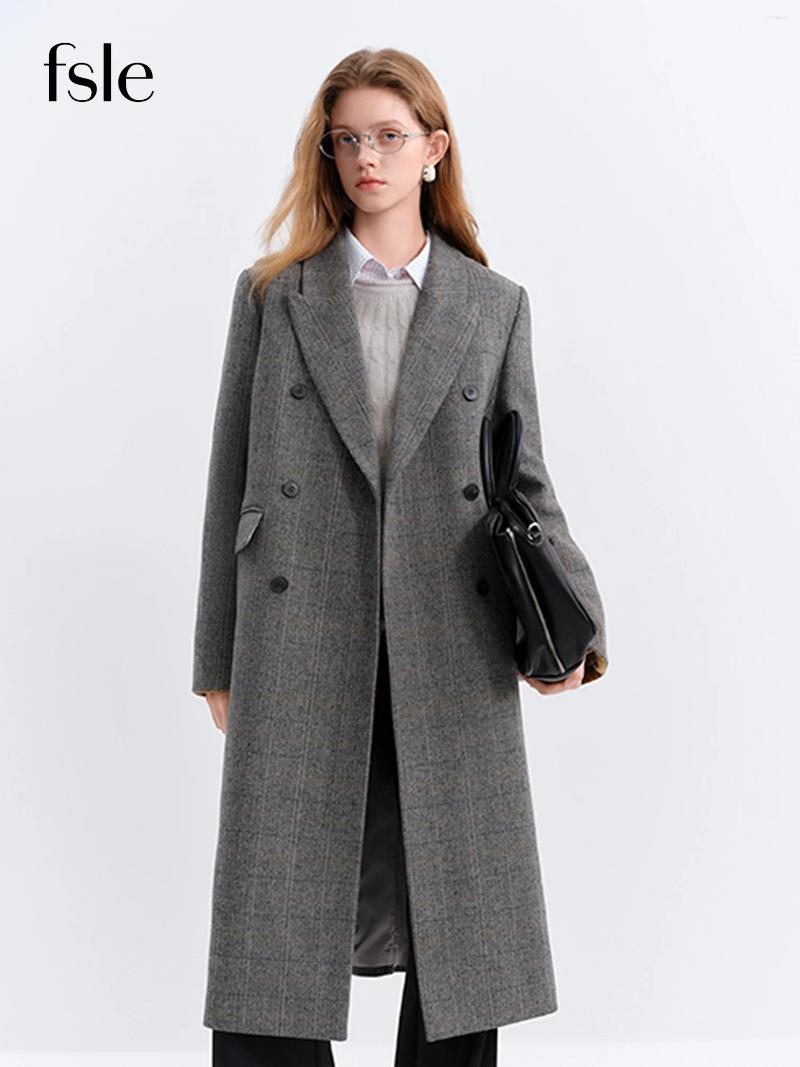Women's Wool FSLE Blazer Woolen Coat Winter 2026 Korean Retro Plaid Commuting Warm Mid calf Temperament ae