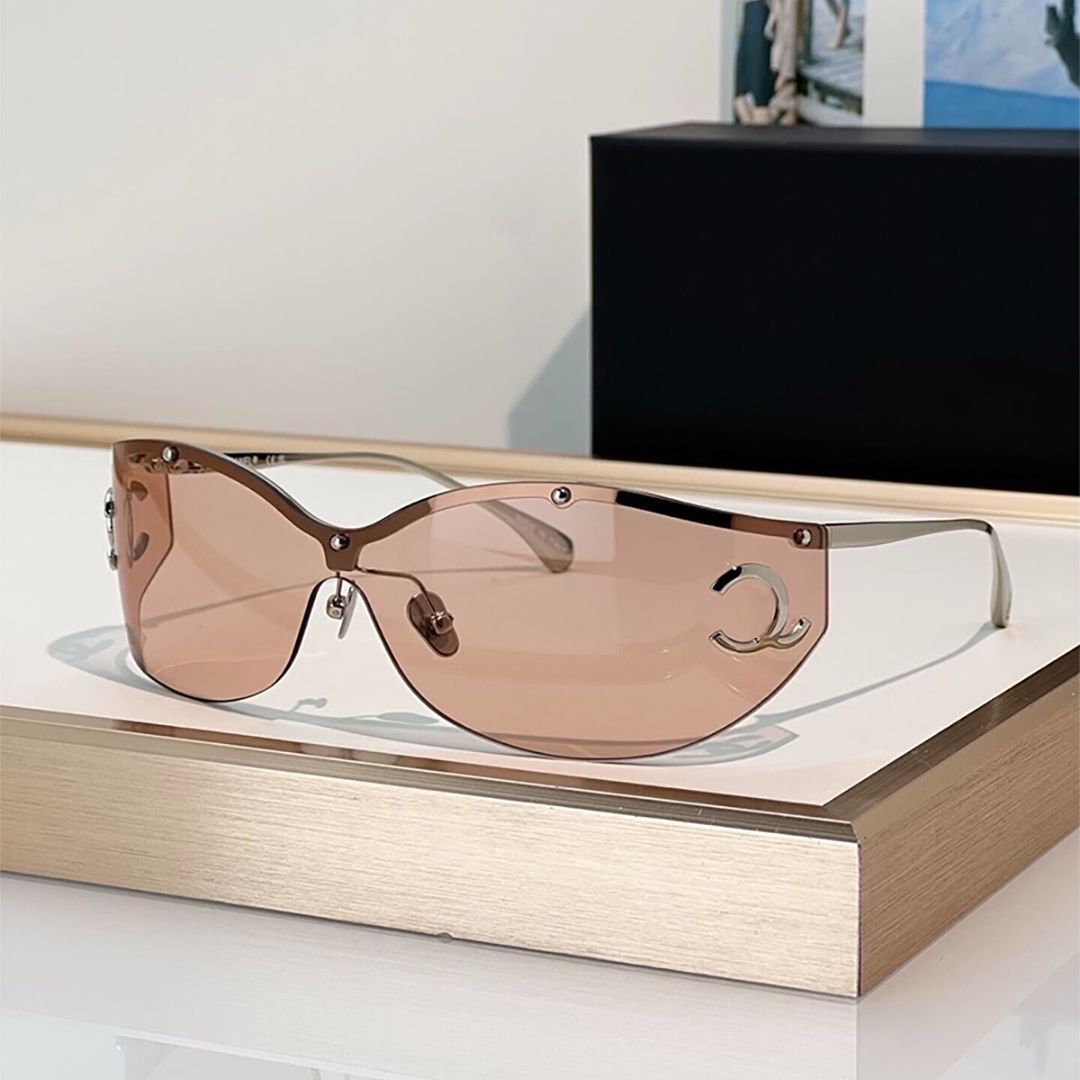 Designer Shield Sunglasses Men Women Gold Metal Lens Rimless Oversized Fashion Eyewear UV Protection Designer Style Glasses 9582
