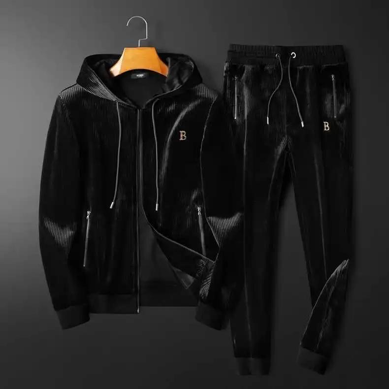 Velvet embroidered fall/winter men's clothing, European style high-end casual sporty hoodie establish two-piece trendy outfit888