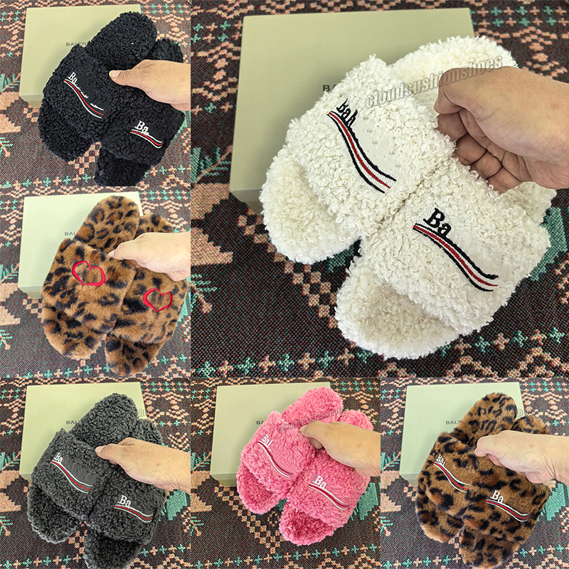 Luxury Slides Paris Fur Letters Wool Slides Furry Slippers Designer Mules Fall Winter Homewear Slide Men Women Footwear Luxury Comfortable Fuzzy Fli