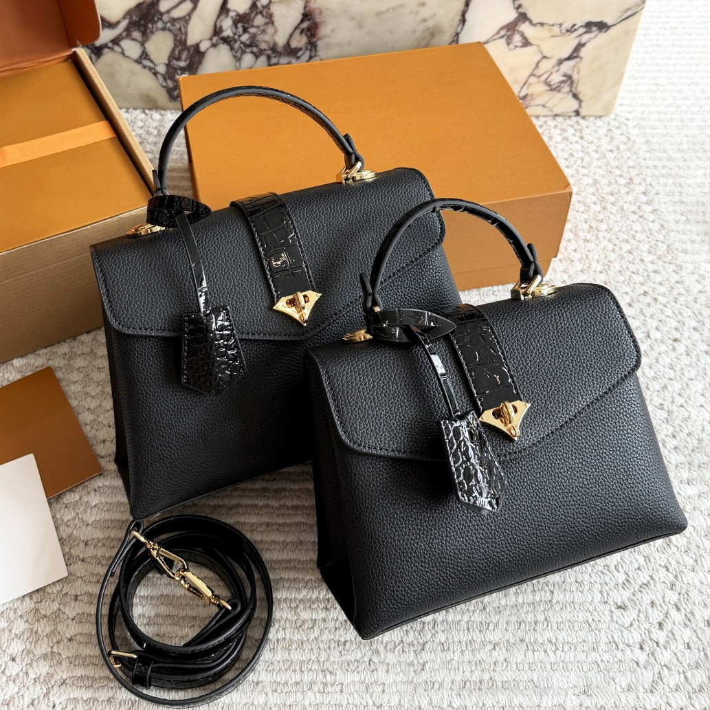 Designer Top Handle Flap Satchel bag Shoulder Crossbody bag Women Luxury Elegant Commuter bag Black Pebbled Leather Formal Shoulder Handbag Daily Pa