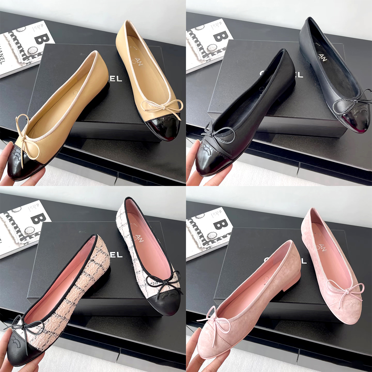 Designer dress shoe Suede Outdoor High quality Sexy women loafers Genuine Leather Channelle casual Ballet flat shoes espadrille mary jane sandals lu