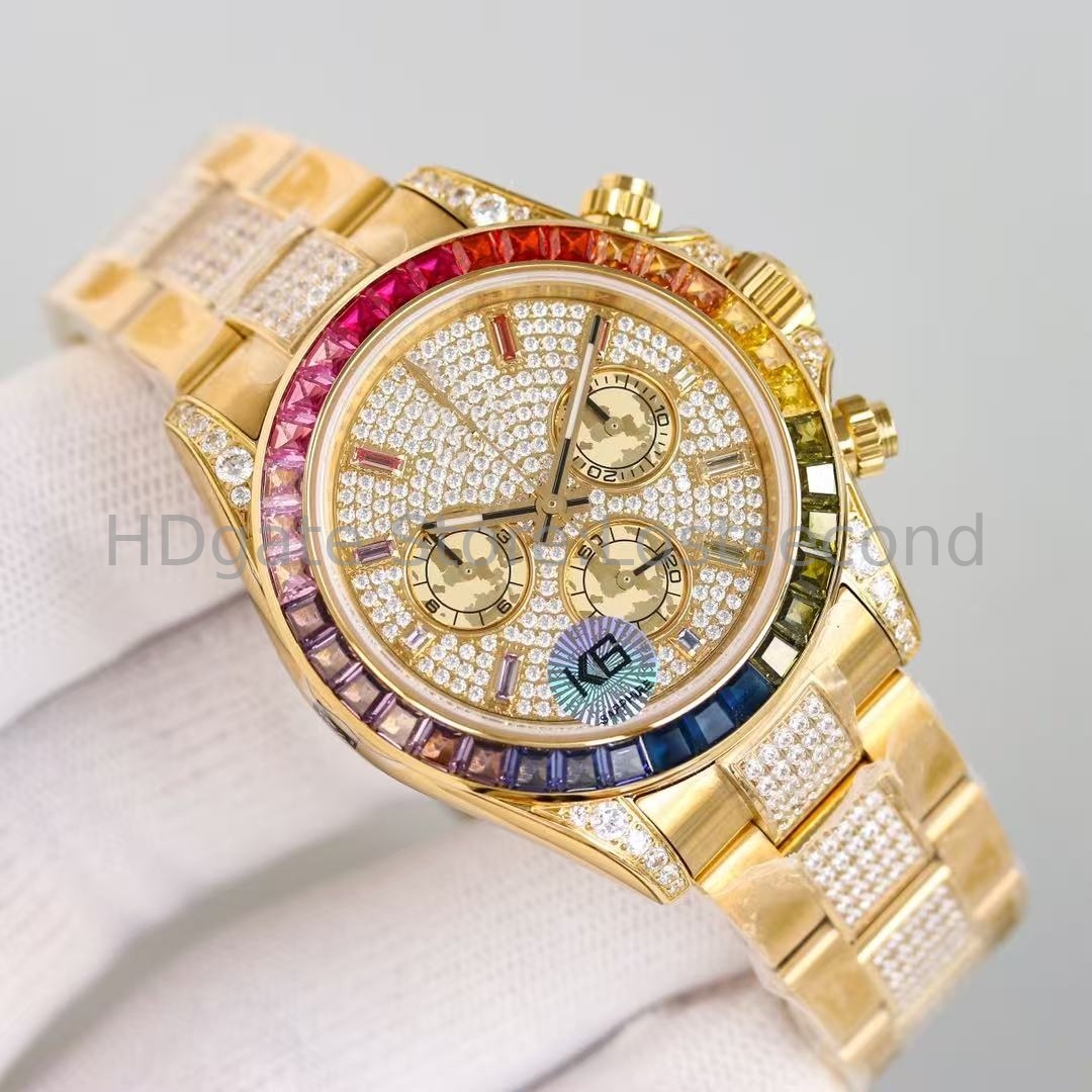 Rainbow Watches 2nd Gen Men's 5A Designer Rainbow Watch 41mm Diamond-Set Sapphire Waterproof Rubber Stainless Steel Strap Moissanite Business W