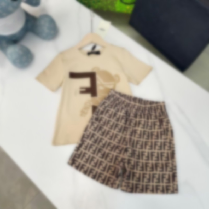 Enfants sport à manches courtes col rond lettres de dessin animé mode T-shirt Shorts 2P vêtements d'été garçon fille décontracté costume de joggi